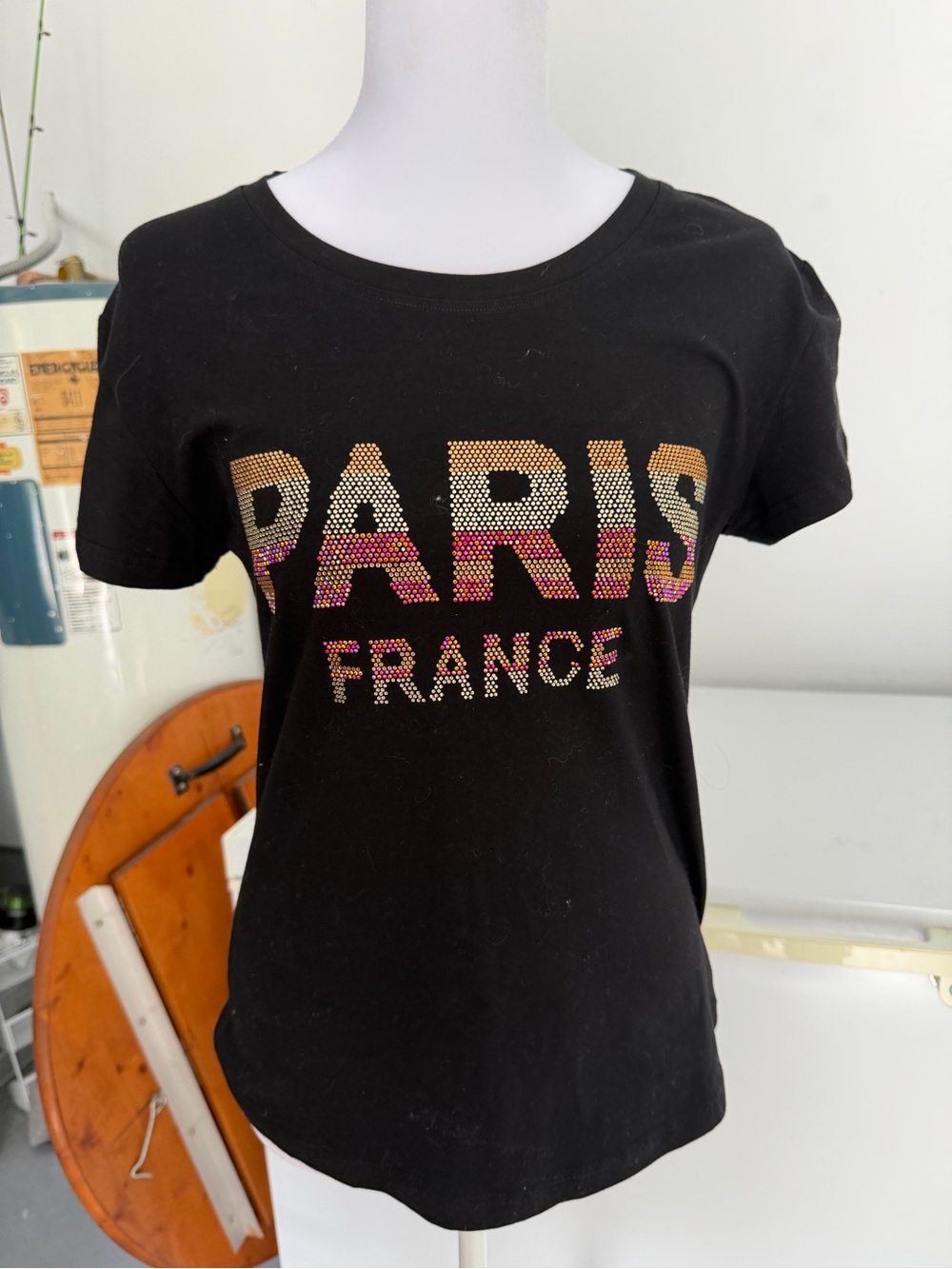 Black 'Paris France' Rhinestone Short-Sleeve Women's Tee
